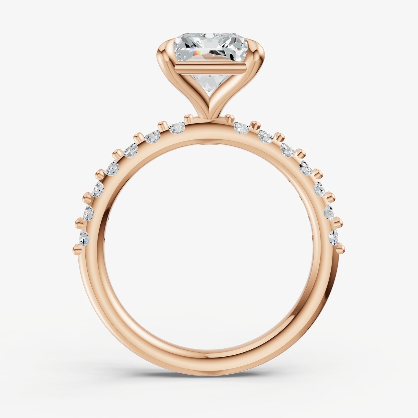 Radiant 6 Claw Diamond Band Engagement Ring