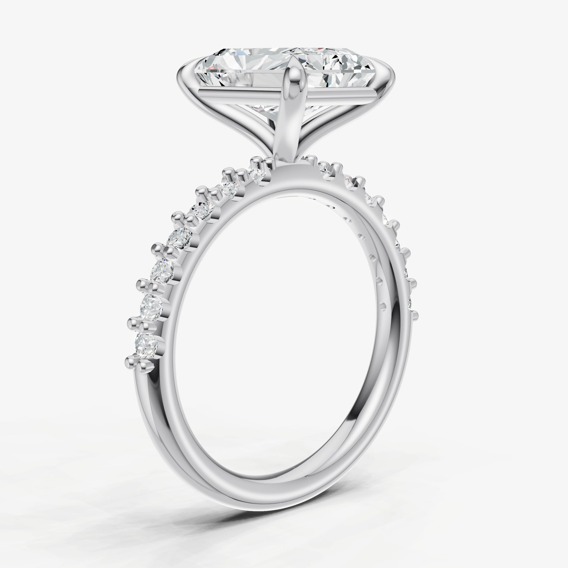 Radiant 6 Claw Diamond Band Engagement Ring
