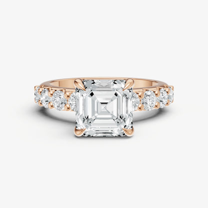 Asscher Solitaire Engagement Ring with Statement Diamond Band