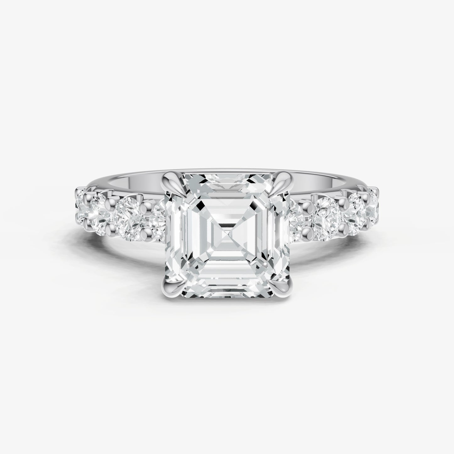 Asscher Solitaire Engagement Ring with Statement Diamond Band