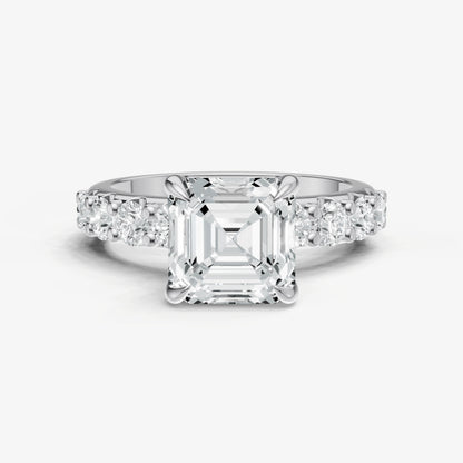Asscher Solitaire Engagement Ring with Statement Diamond Band