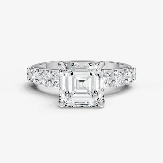 Asscher Solitaire Engagement Ring with Statement Diamond Band