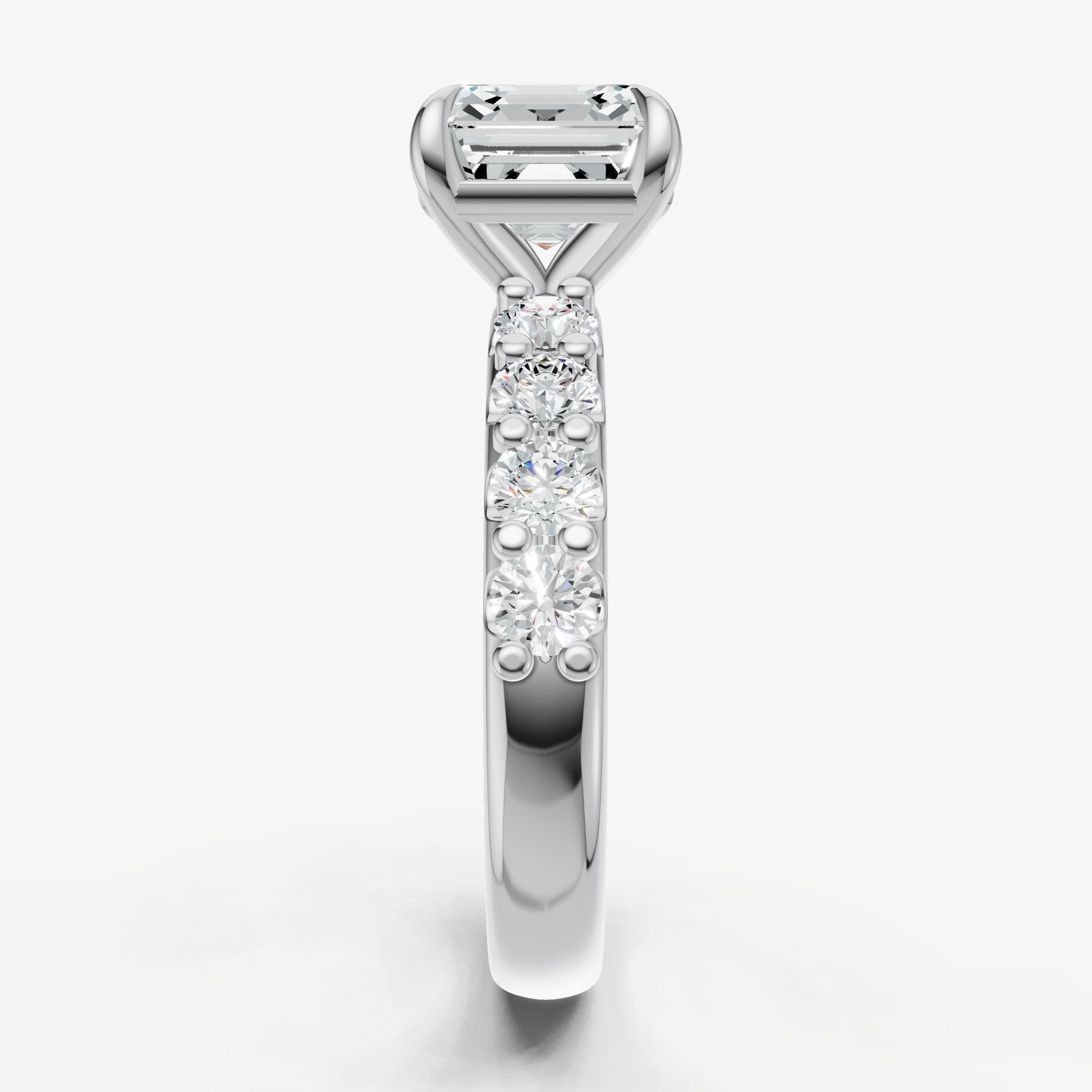 Asscher Solitaire Engagement Ring with Statement Diamond Band