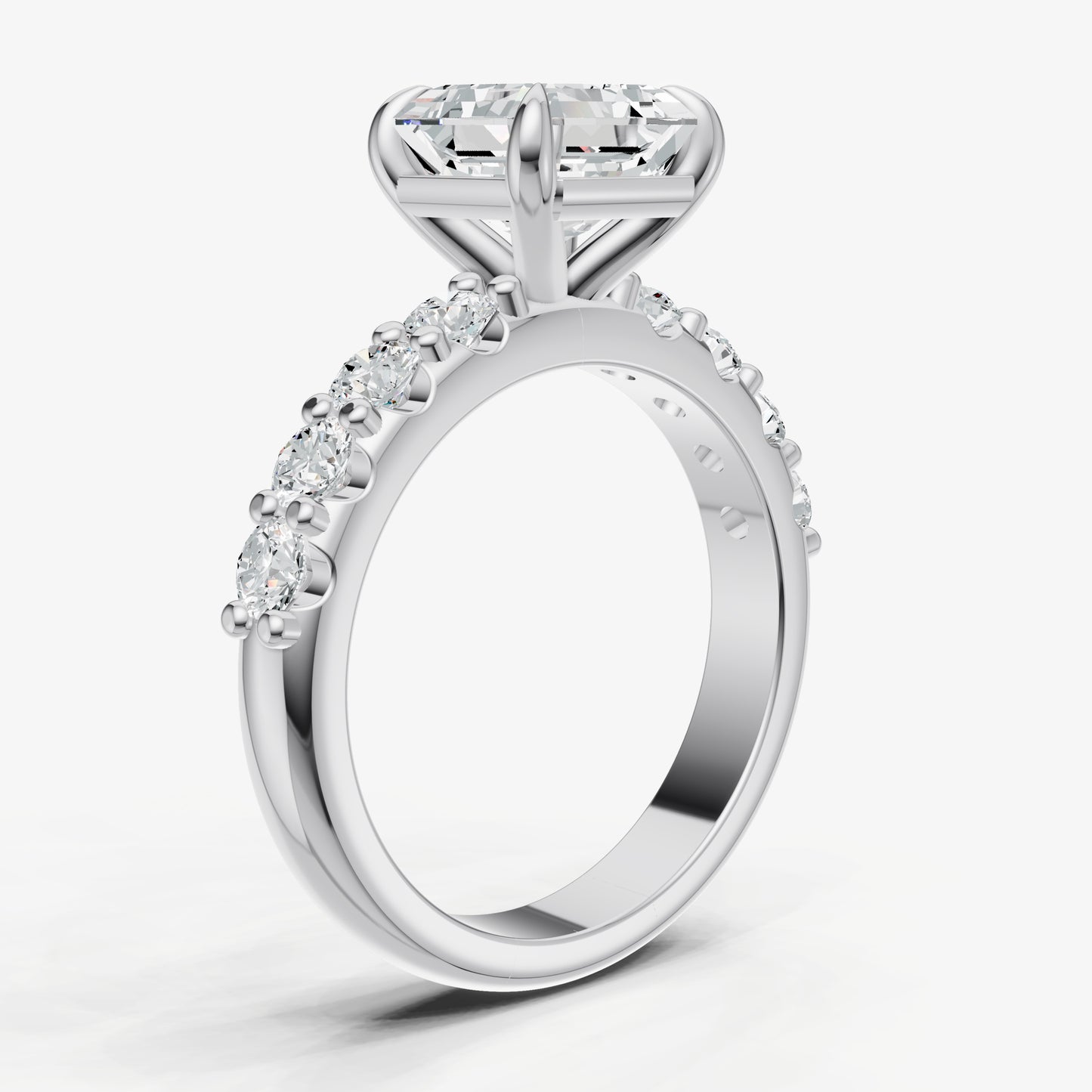 Asscher Solitaire Engagement Ring with Statement Diamond Band