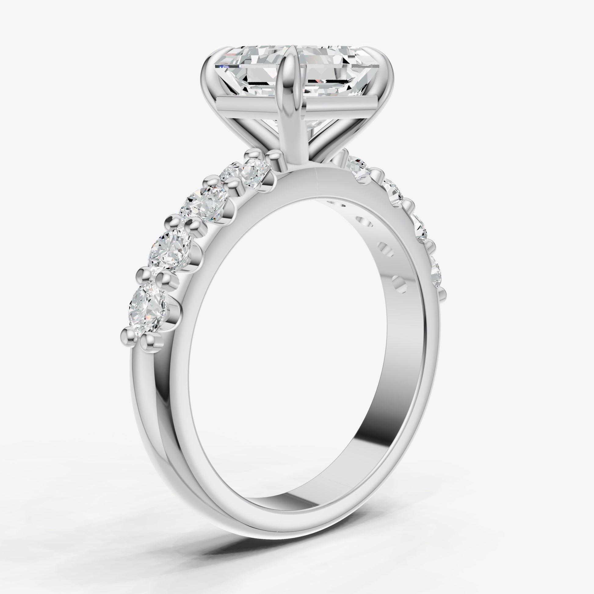 Asscher Solitaire Engagement Ring with Statement Diamond Band