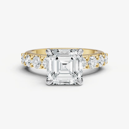 Asscher Solitaire Engagement Ring with Statement Diamond Band