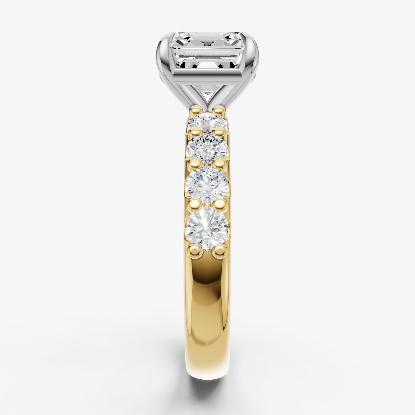 Asscher Solitaire Engagement Ring with Statement Diamond Band