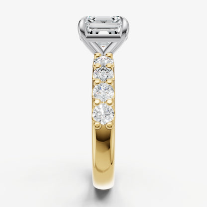 Asscher Solitaire Engagement Ring with Statement Diamond Band