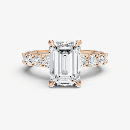 Emerald Solitaire Engagement Ring with Statement Diamond Band