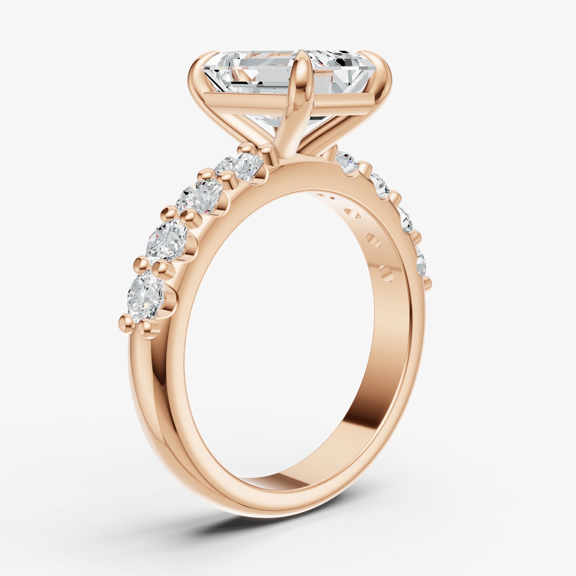 Emerald Solitaire Engagement Ring with Statement Diamond Band