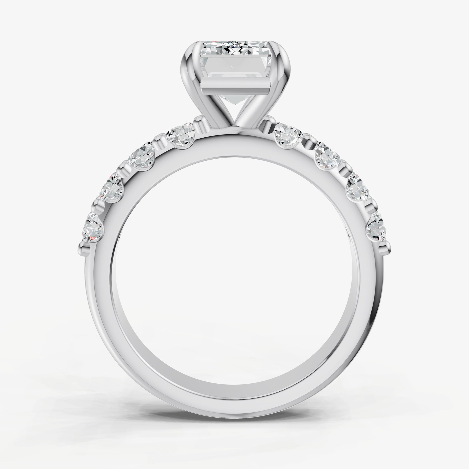 Emerald Solitaire Engagement Ring with Statement Diamond Band