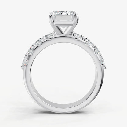Emerald Solitaire Engagement Ring with Statement Diamond Band