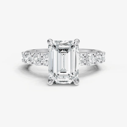Emerald Solitaire Engagement Ring with Statement Diamond Band