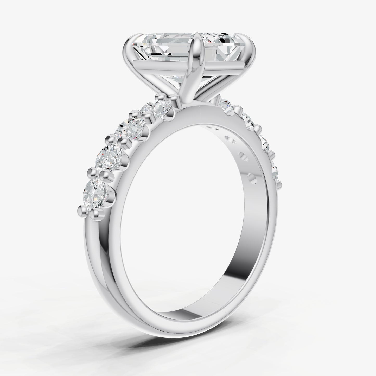 Emerald Solitaire Engagement Ring with Statement Diamond Band