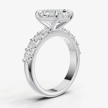Emerald Solitaire Engagement Ring with Statement Diamond Band