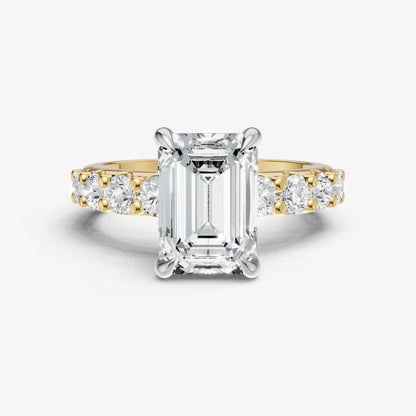 Emerald Solitaire Engagement Ring with Statement Diamond Band