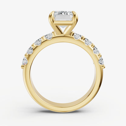 Emerald Solitaire Engagement Ring with Statement Diamond Band