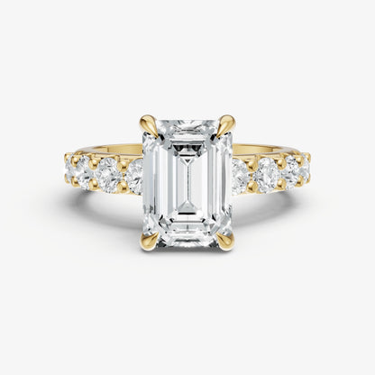 Emerald Solitaire Engagement Ring with Statement Diamond Band
