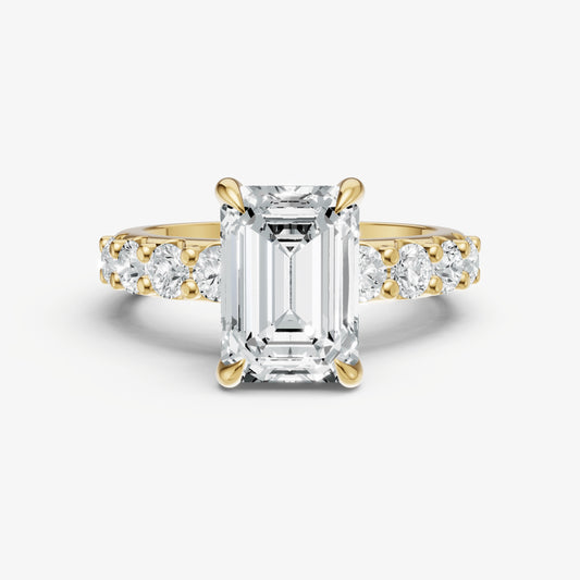 Emerald Solitaire Engagement Ring with Statement Diamond Band