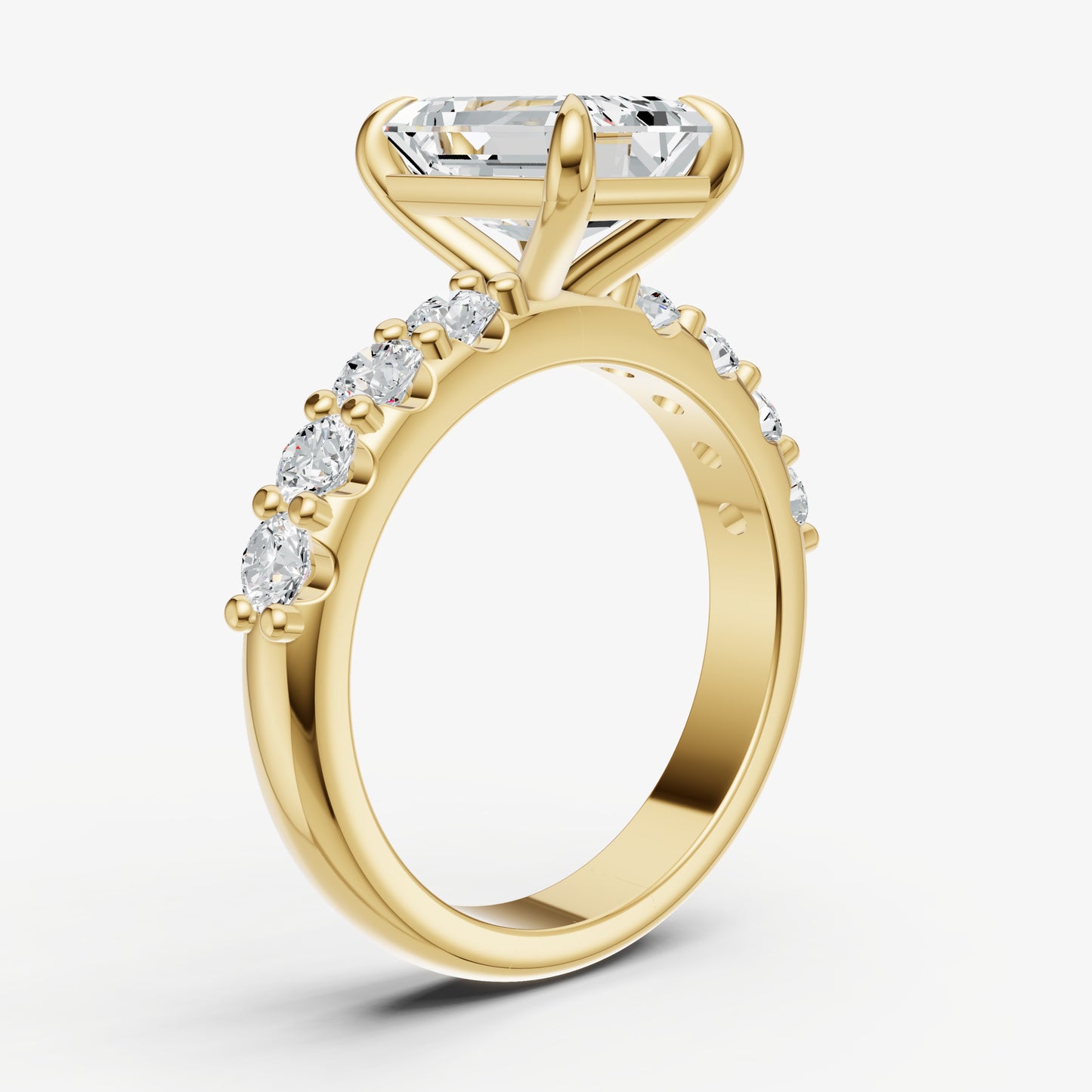 Emerald Solitaire Engagement Ring with Statement Diamond Band