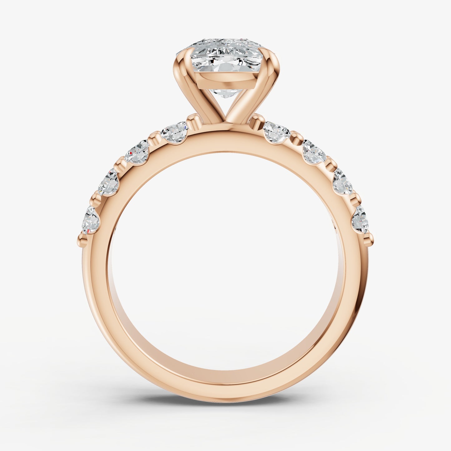 Elongated Cushion Solitaire Engagement Ring with Statement Diamond Band