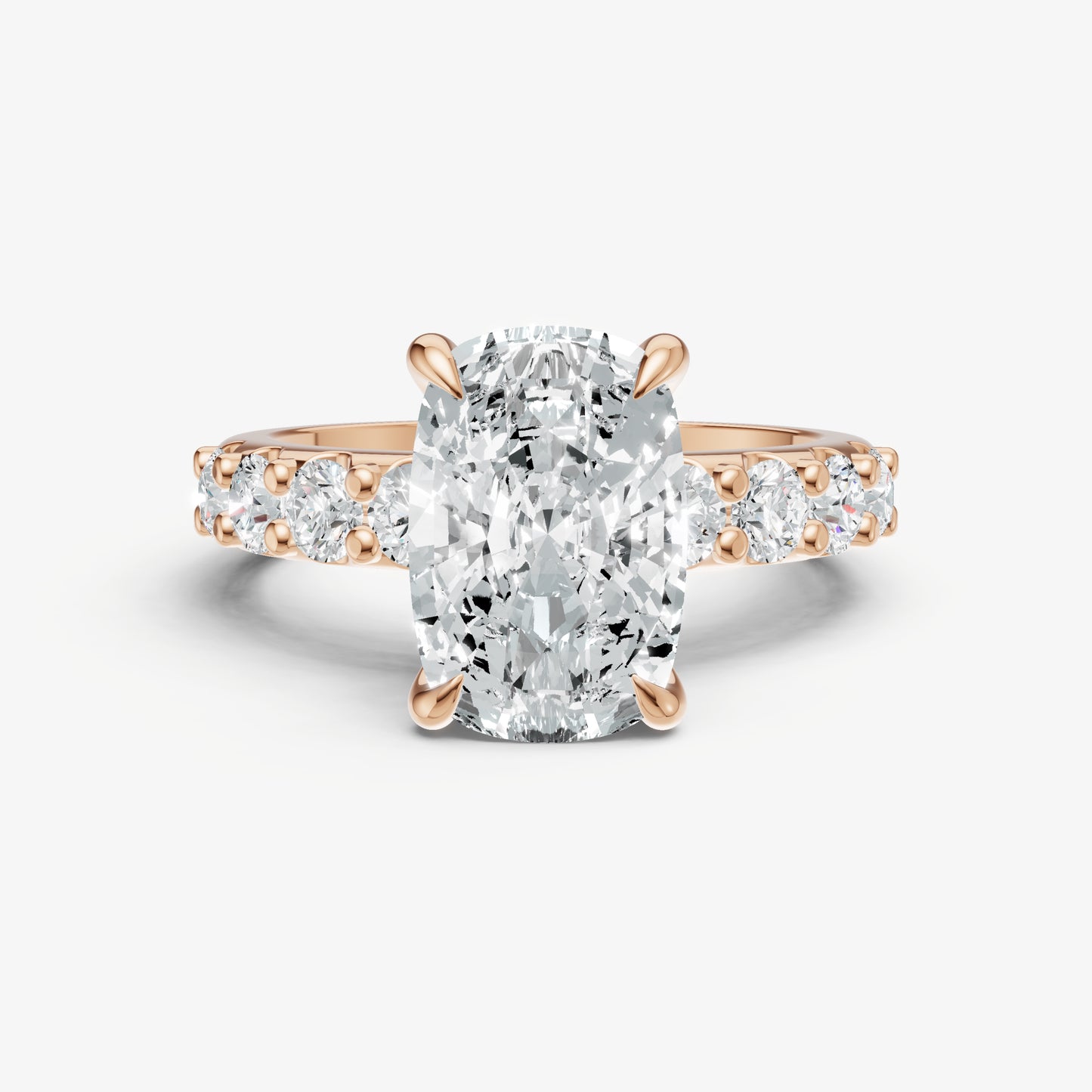 Elongated Cushion Solitaire Engagement Ring with Statement Diamond Band