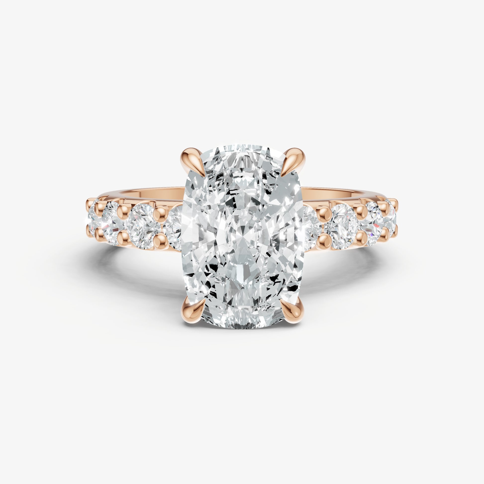 Elongated Cushion Solitaire Engagement Ring with Statement Diamond Band
