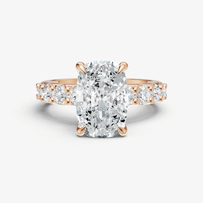 Elongated Cushion Solitaire Engagement Ring with Statement Diamond Band