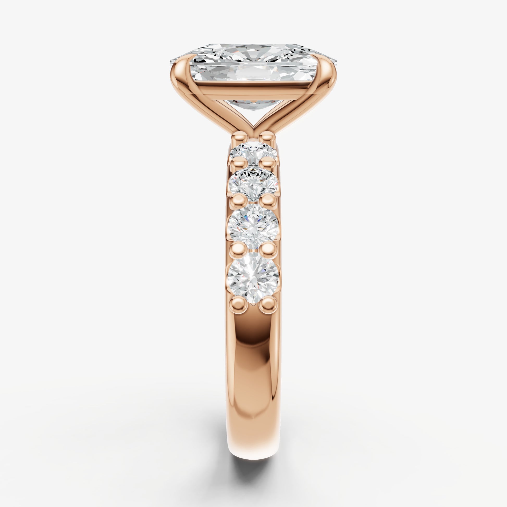 Elongated Cushion Solitaire Engagement Ring with Statement Diamond Band
