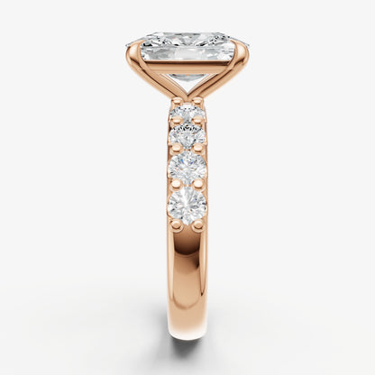 Elongated Cushion Solitaire Engagement Ring with Statement Diamond Band
