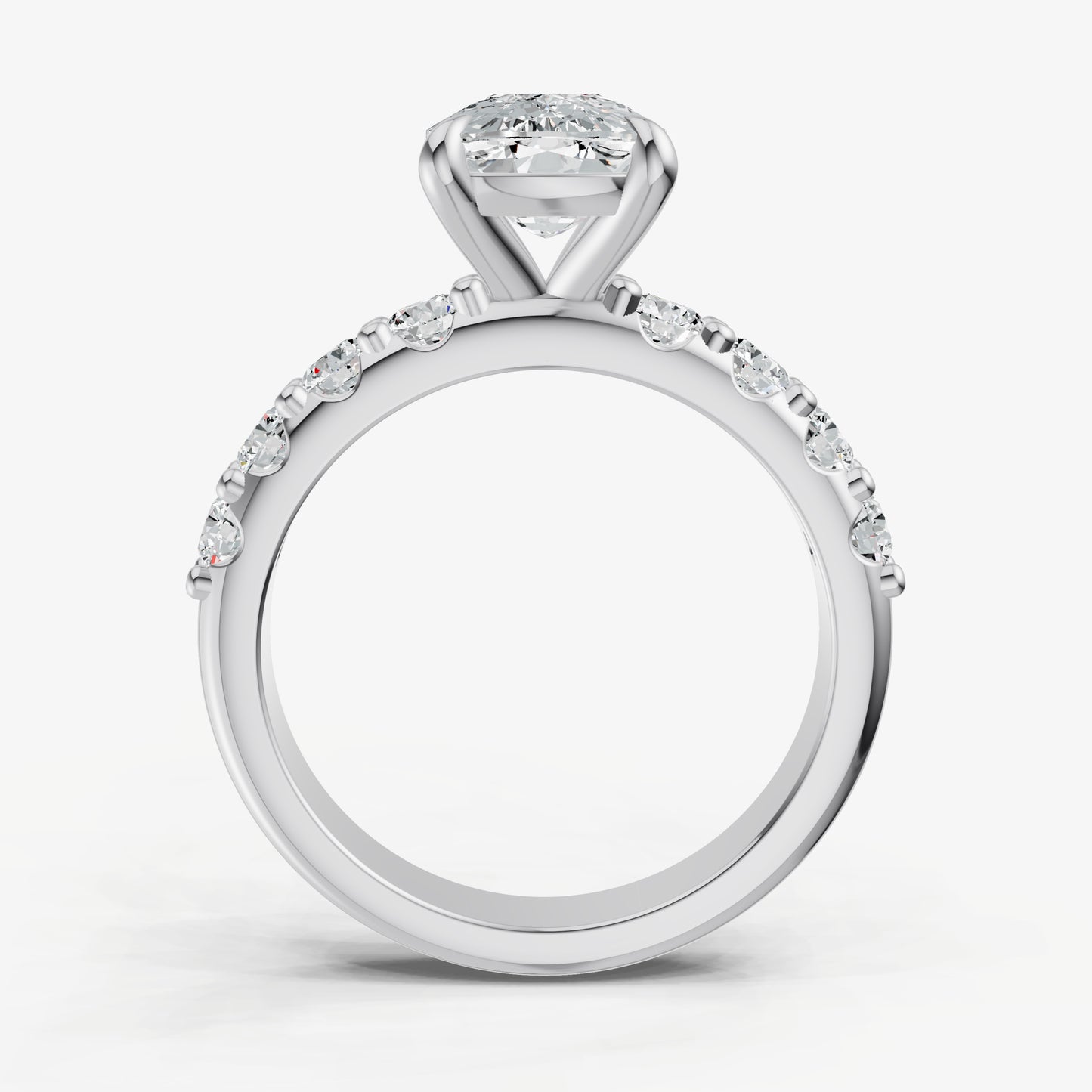 Elongated Cushion Solitaire Engagement Ring with Statement Diamond Band