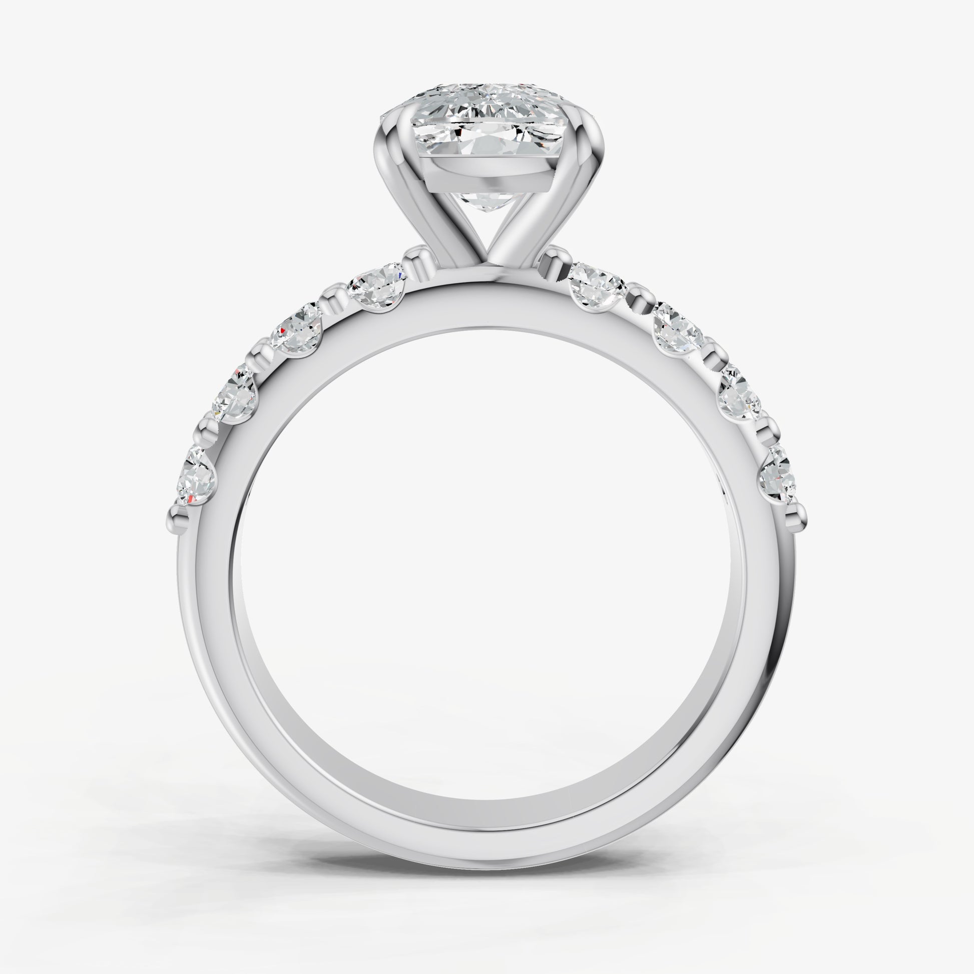 Elongated Cushion Solitaire Engagement Ring with Statement Diamond Band