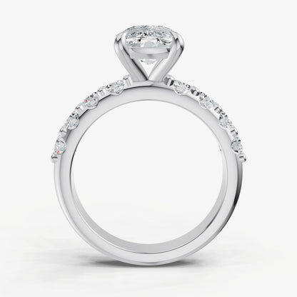 Elongated Cushion Solitaire Engagement Ring with Statement Diamond Band