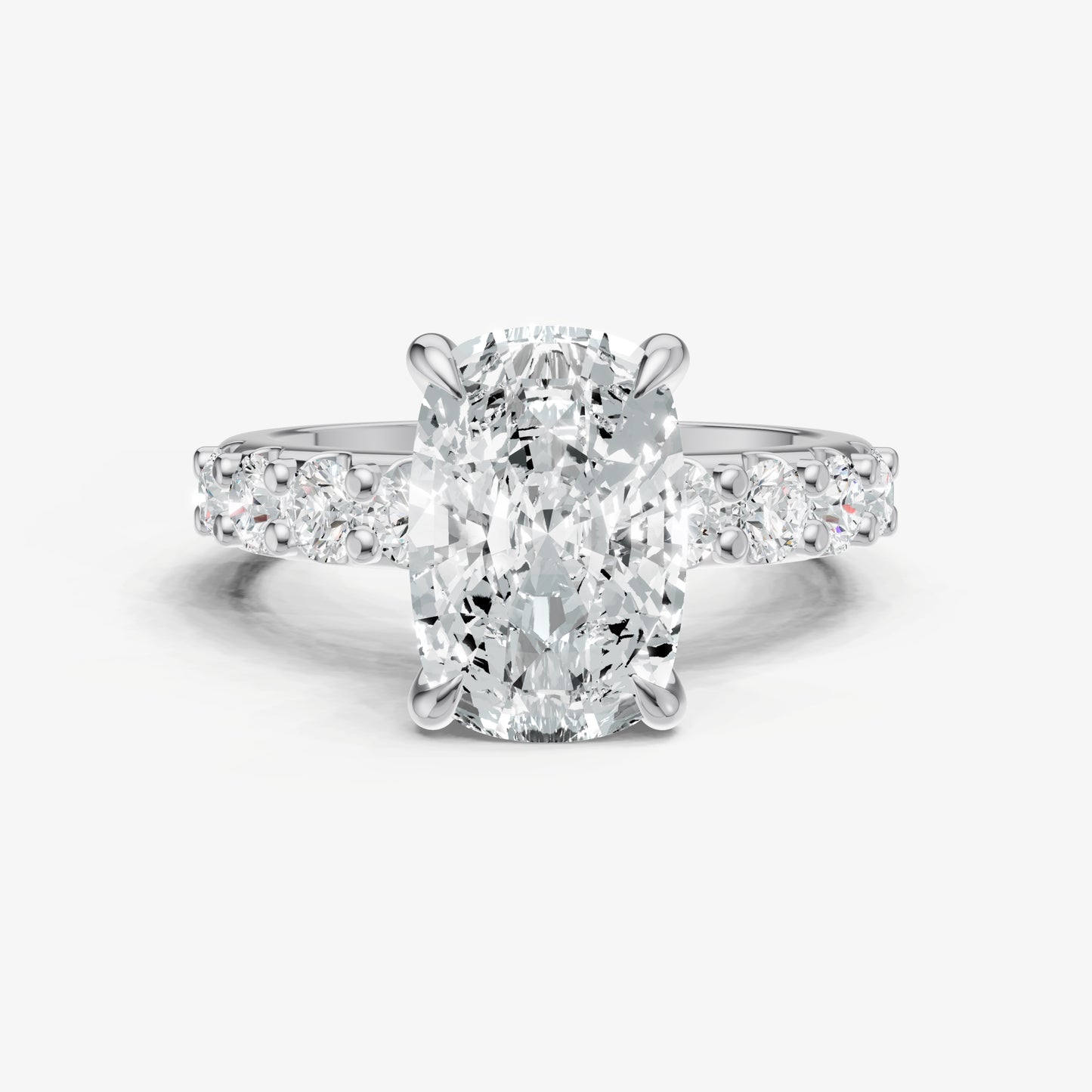 Elongated Cushion Solitaire Engagement Ring with Statement Diamond Band