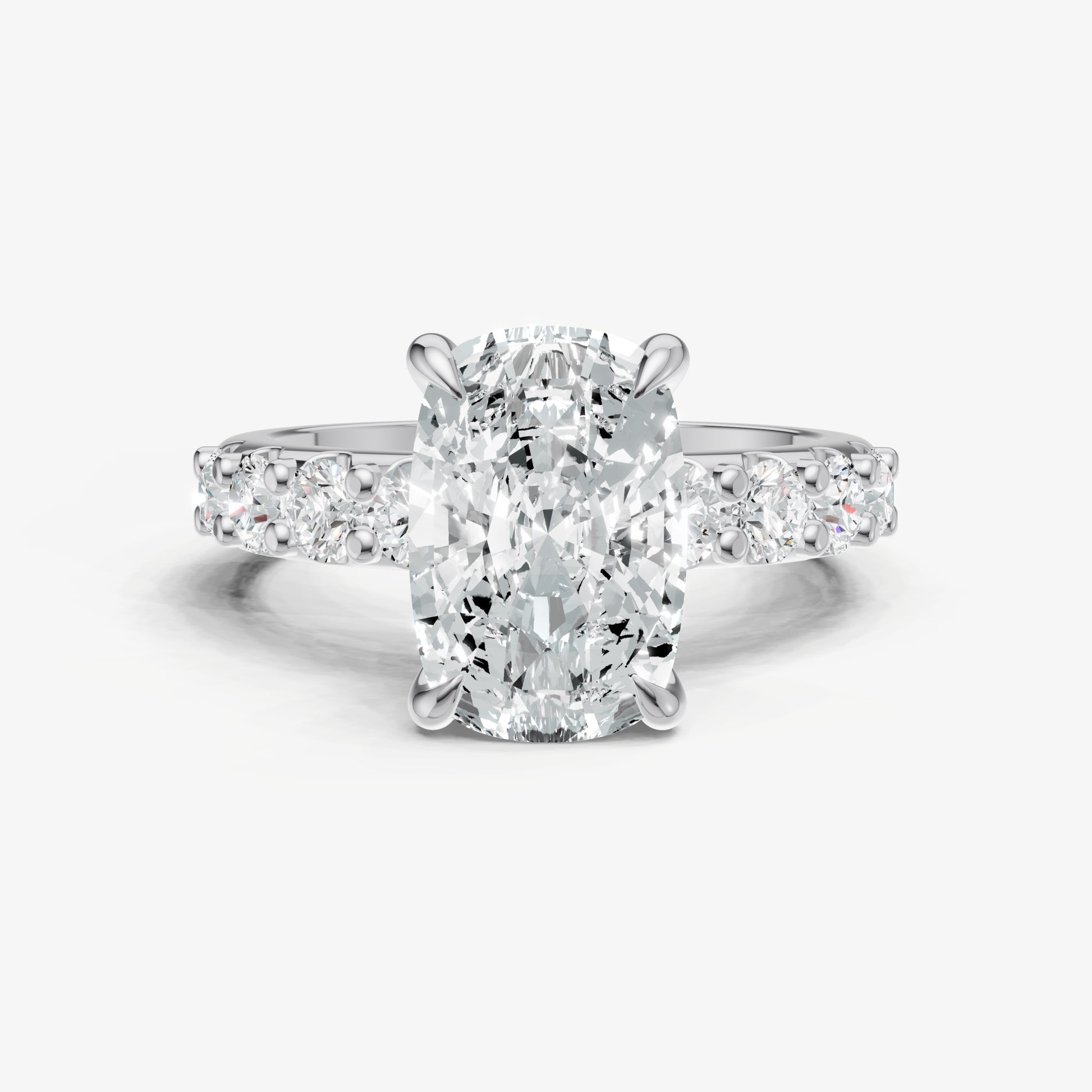 Elongated Cushion Solitaire Engagement Ring with Statement Diamond Band
