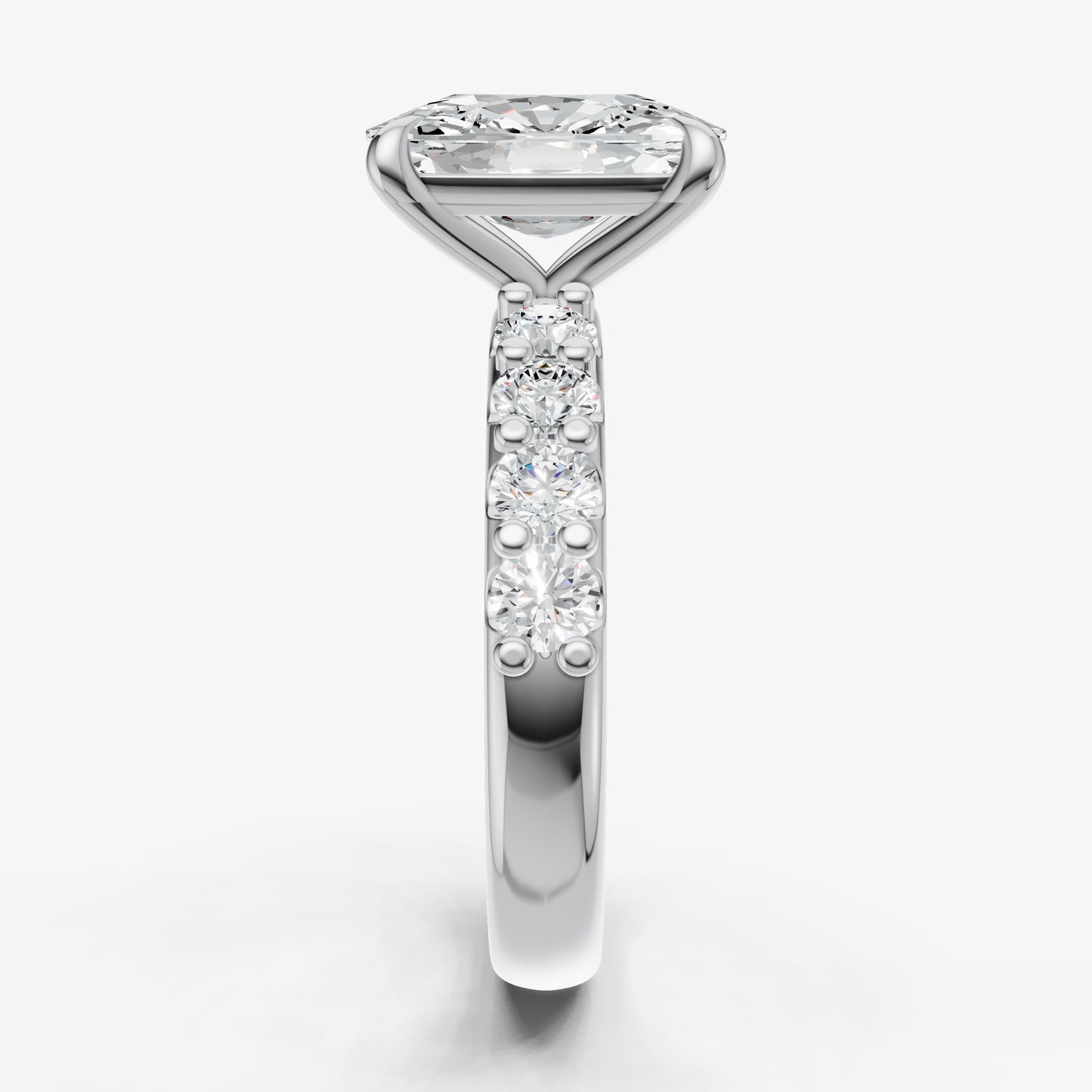 Elongated Cushion Solitaire Engagement Ring with Statement Diamond Band
