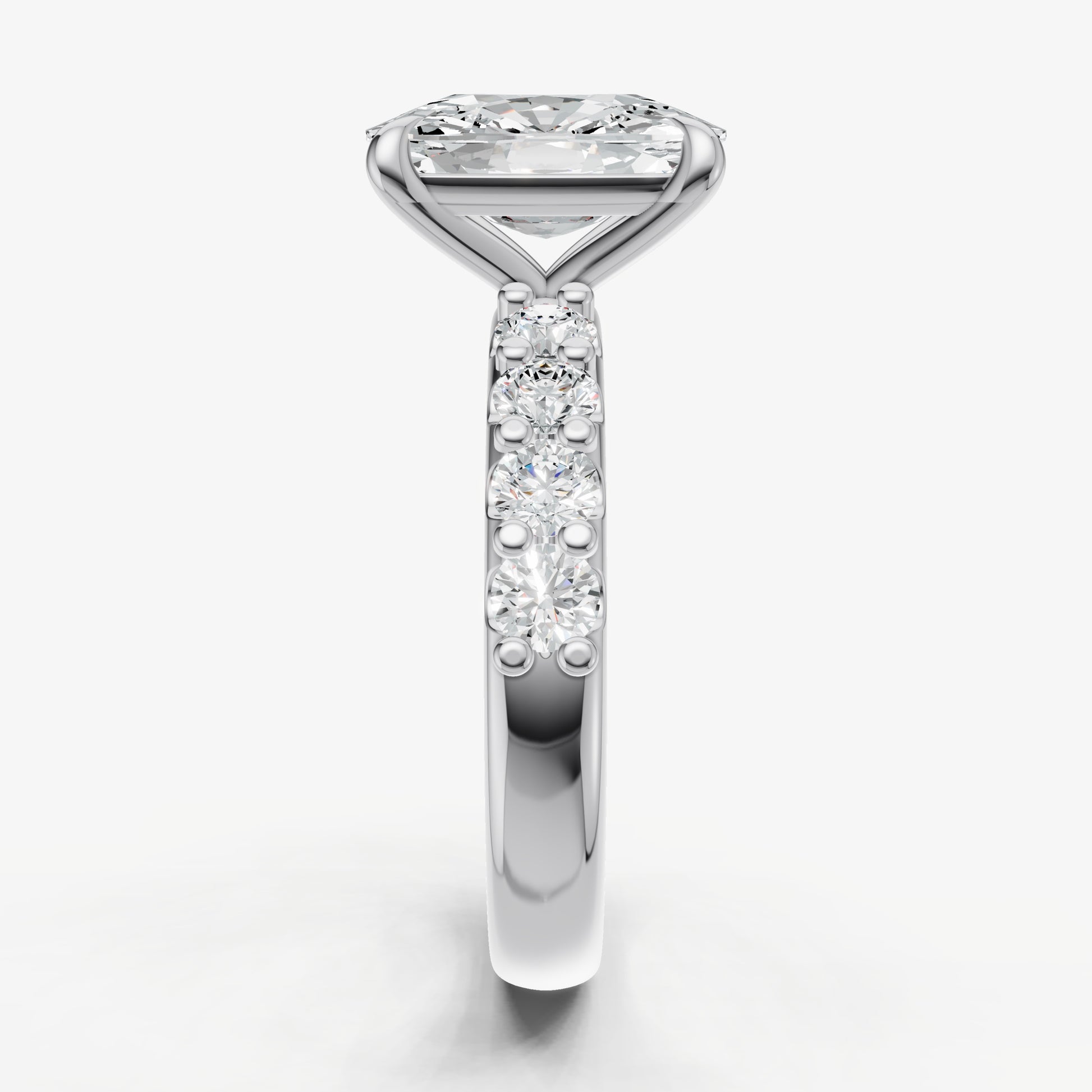 Elongated Cushion Solitaire Engagement Ring with Statement Diamond Band