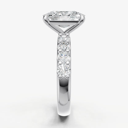 Elongated Cushion Solitaire Engagement Ring with Statement Diamond Band