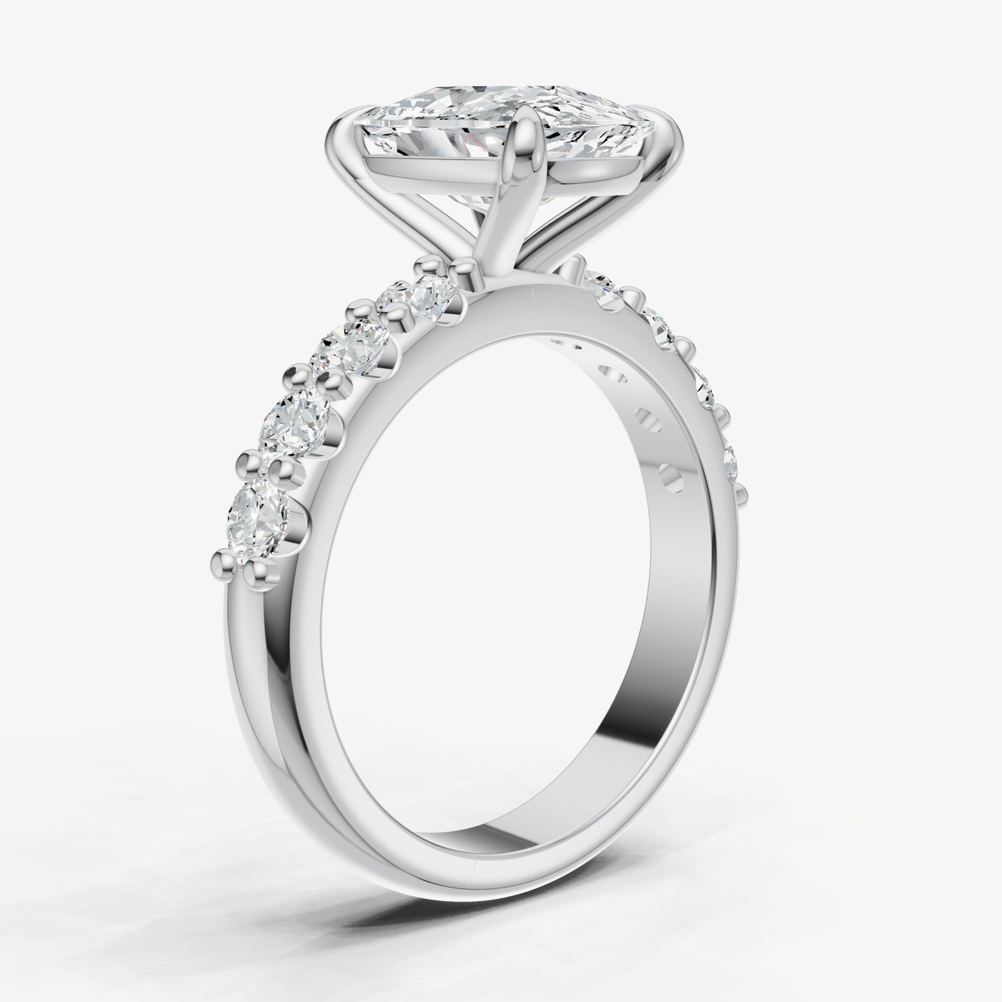 Elongated Cushion Solitaire Engagement Ring with Statement Diamond Band