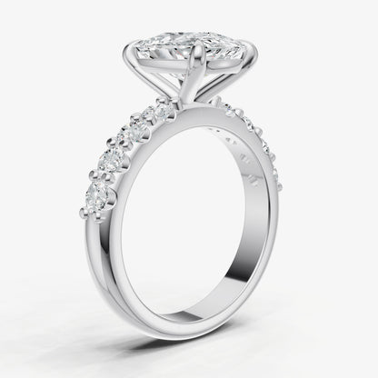 Elongated Cushion Solitaire Engagement Ring with Statement Diamond Band