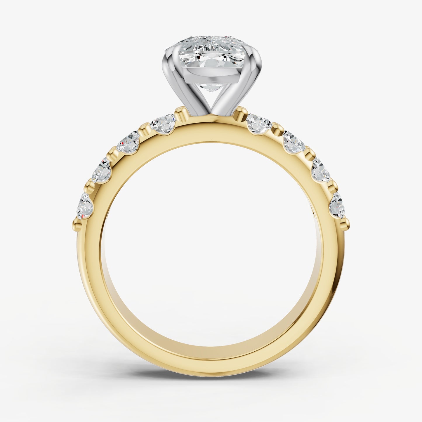 Elongated Cushion Solitaire Engagement Ring with Statement Diamond Band