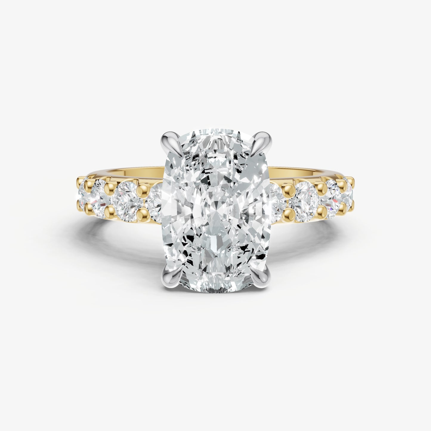 Elongated Cushion Solitaire Engagement Ring with Statement Diamond Band