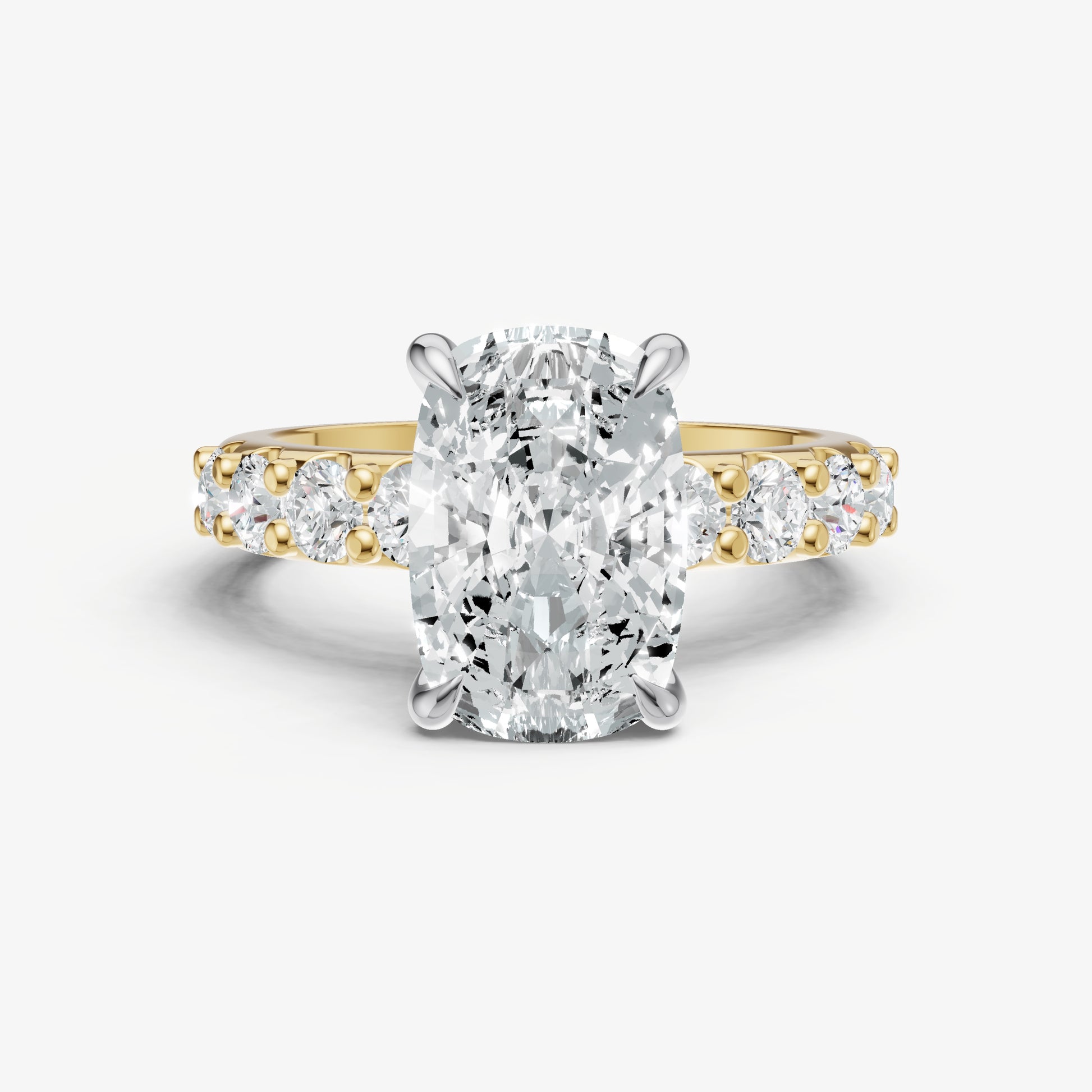 Elongated Cushion Solitaire Engagement Ring with Statement Diamond Band
