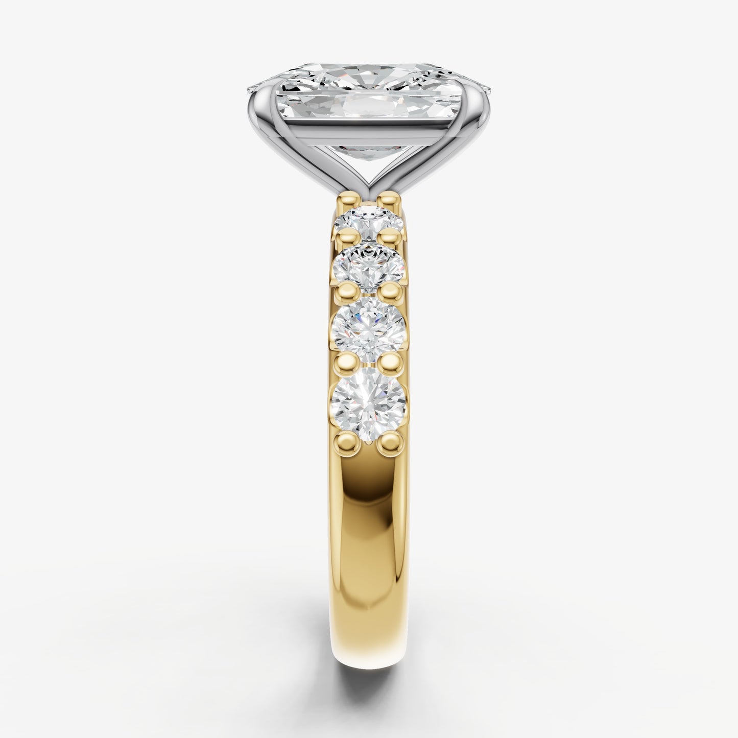 Elongated Cushion Solitaire Engagement Ring with Statement Diamond Band