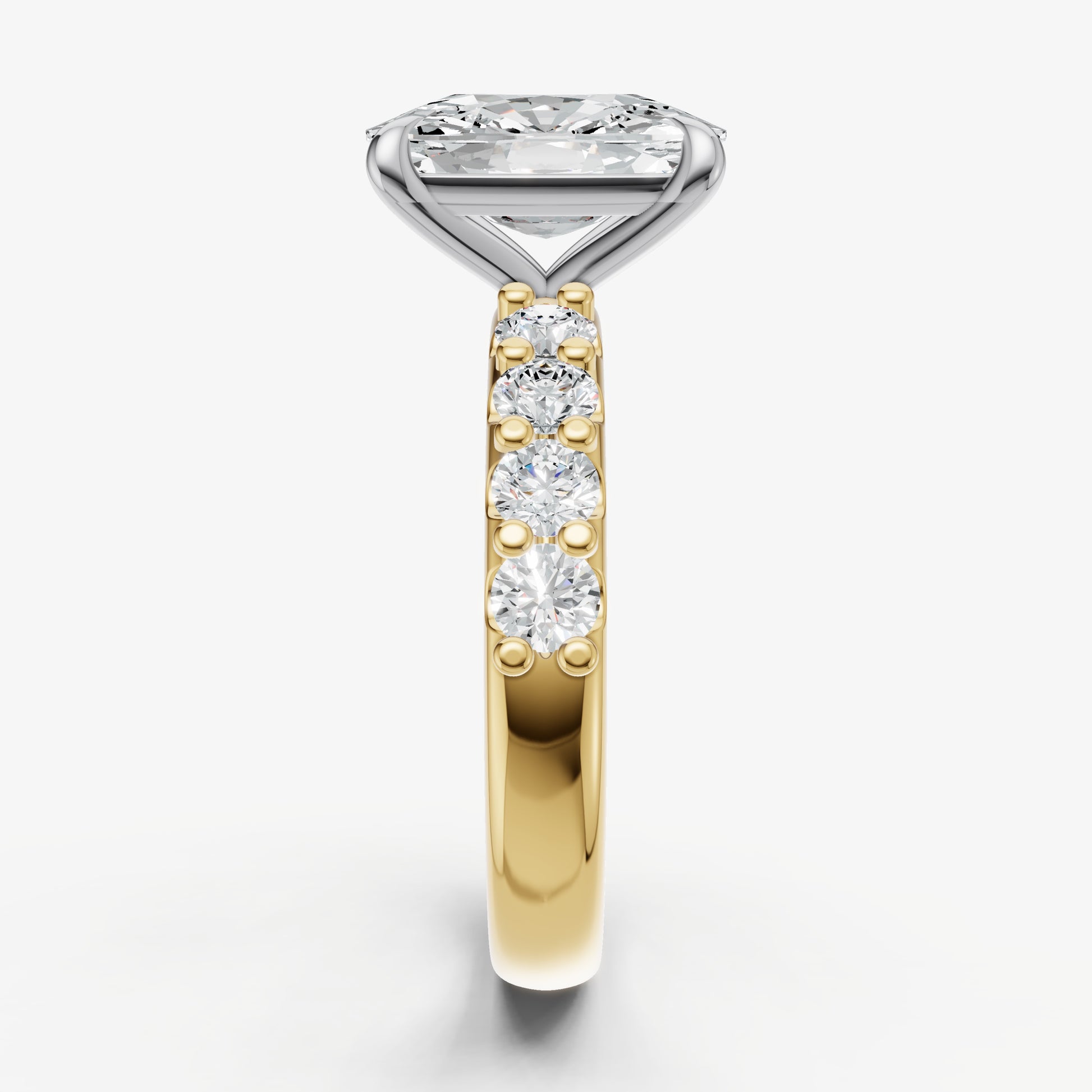 Elongated Cushion Solitaire Engagement Ring with Statement Diamond Band