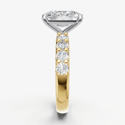 Elongated Cushion Solitaire Engagement Ring with Statement Diamond Band