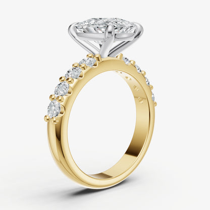 Elongated Cushion Solitaire Engagement Ring with Statement Diamond Band