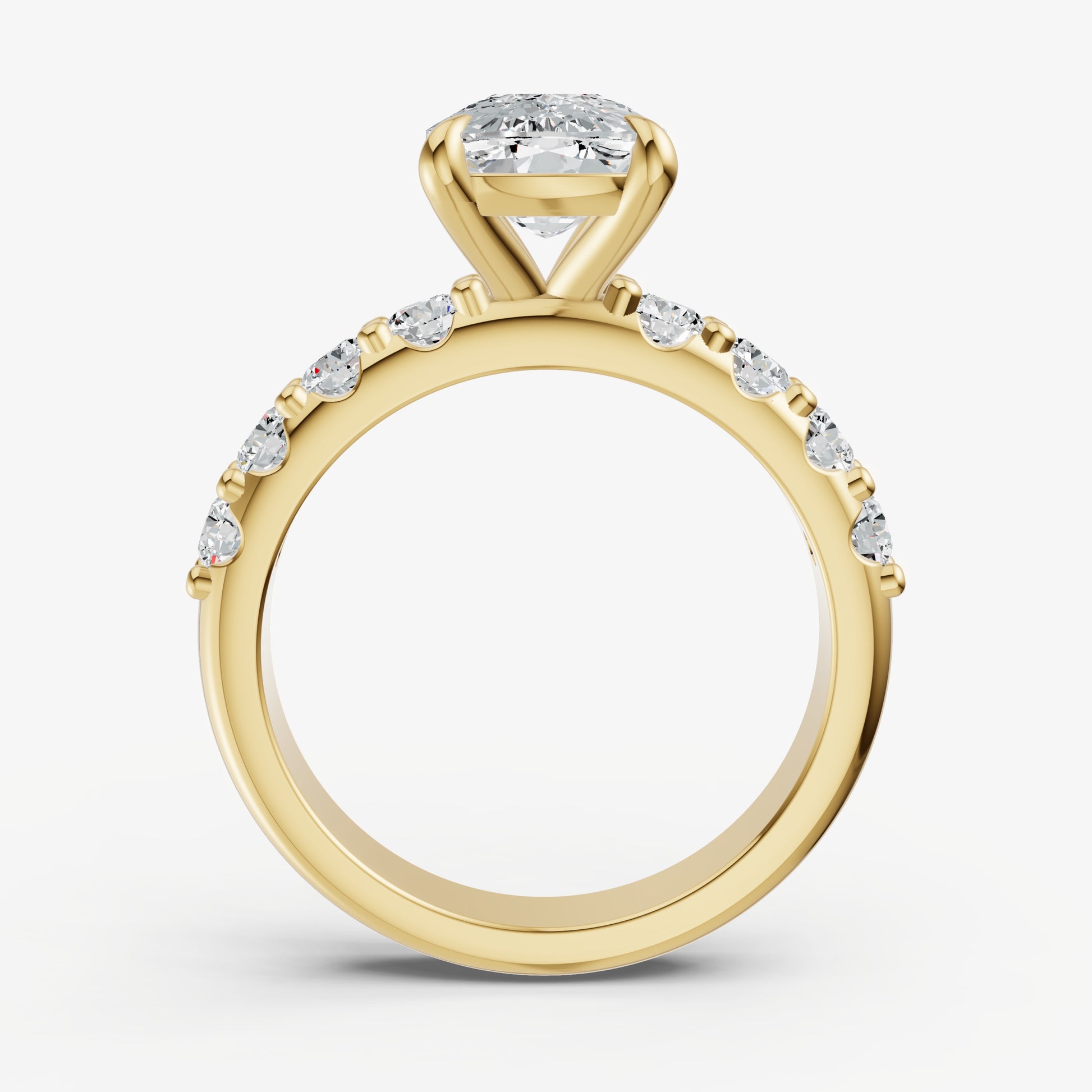 Elongated Cushion Solitaire Engagement Ring with Statement Diamond Band