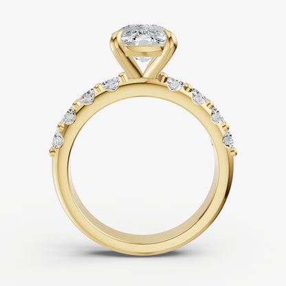 Elongated Cushion Solitaire Engagement Ring with Statement Diamond Band