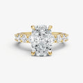 Elongated Cushion Solitaire Engagement Ring with Statement Diamond Band